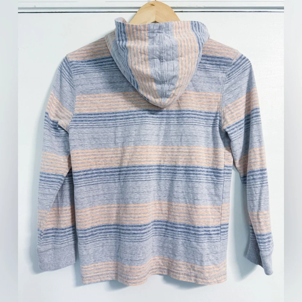 First Wave Girls 10/12 Lightweight Striped Pullover Hoodie Gray Orange